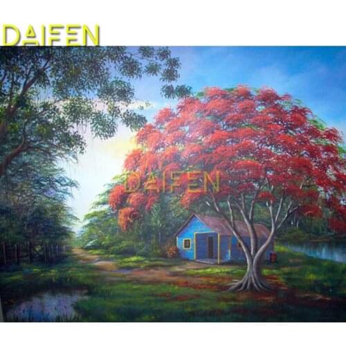 5 DIY Diamond painting Full Square Diamond embroidery Cross stitch riverside house red Maple leaftreee Full Round Diamond mosaic