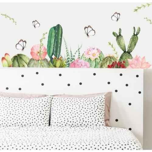 Butterfly cactus baseboard Wall sticker bedroom living room home decoration mural PVC wallpaper removable self-adhesive stickers