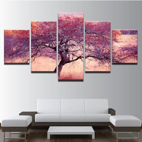 Canvas Paintings Home Wall Art HD Prints Abstract Posters 5 Pieces Purple Red Tree Pictures Living Room Decor Modular(No Frame)