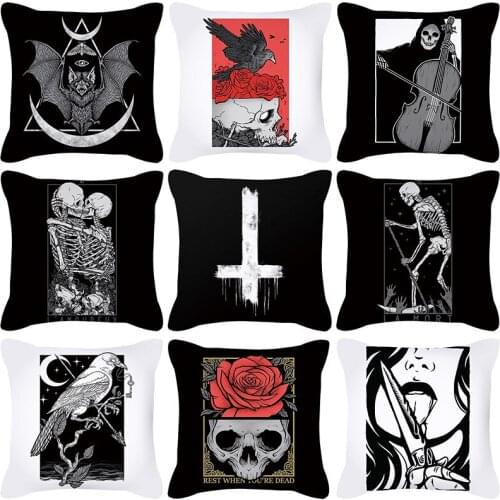 Skull Print Pillowcase Cushion Cover 45*45 Sofa Cushions Pillow Cases Cotton Linen Home Decor Pillow Covers KD-0692