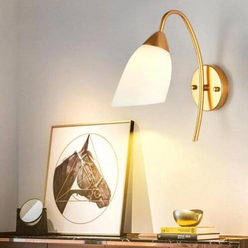 New Simple Bedroom Wall Lamp Led Golden Hotel Bedside Wall Light Living Room Stairway Lantern Bathroom Light E27 Lighting