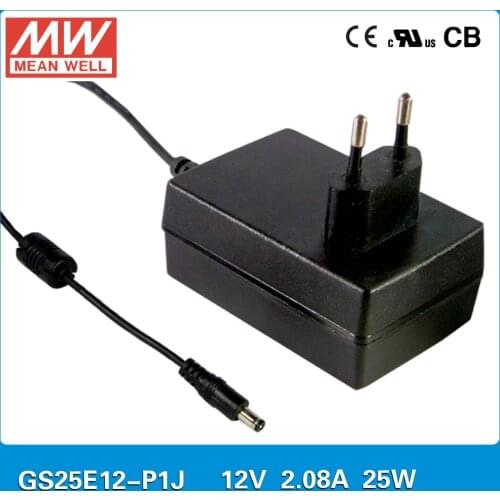 Original MEAN WELL GS25E12-P1J 25W 2.08A 12V meanwell industrial wall-mounted adaptor level V 2 pole EURO plug