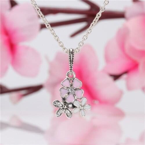 Bewill Daisy Cherry Blossom Pendant Pink Flower Charm S925 Sterling Silver Pendant Bracelet Diy Accessories