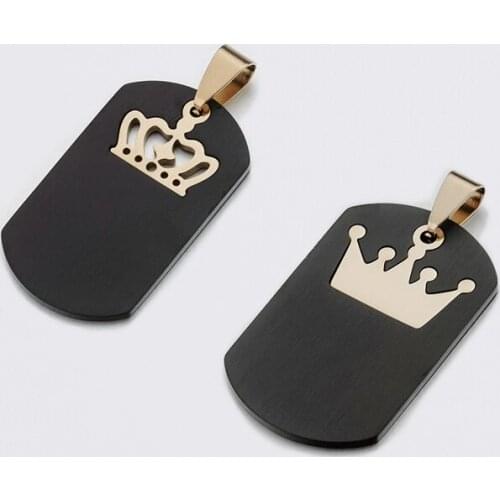 Crown Charm Couple Pendant Women Mens Stainless Steel Valtentines Day Gift Jewelry For Girl Wholesale Supply Black Gold Color