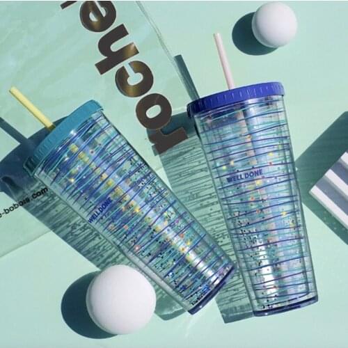 Portable Lovely Cartoon Mug Creative Double Layer Plastic Water Bottle With Straw Yogurt Mug Best Cup Kid Gift For Women Lovers