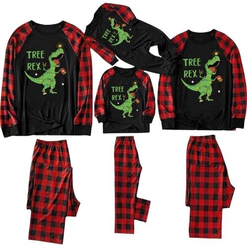 Family Pajamas Set 2021 Christmas Family Matching Clothes Tee Shirt+Pants Set Baby Boy Girl Suit Dinosaur Sleepwear Family Look