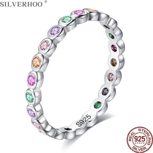 SILVERHOO Sterling Silver 925 Women Rings Simple Cubic Zirconia Ring For Women Fine Silver Jewelry Engagement Wedding Girl Gifts
