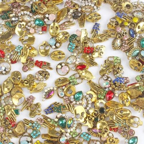 Mixed 10PCS 3d Retro Alloy glitter nail art decorations rhinestones crystals for fake nails jewelry accesoires