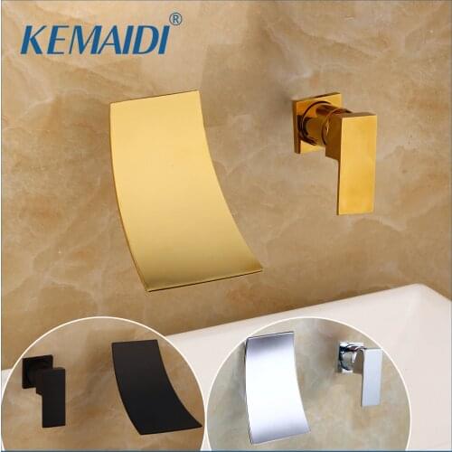 KEMAIDI Waterfall Spout Basin Faucet Single Lever Chrome/Gold Bathroom Washing Basin Tap Widespread Lavatory Sink Mixer Crane