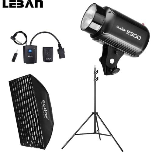 Godox E300 300Ws Photography Studio Flash Strobe Light + 50 x 70cm Softbox + 180cm Light Stand + AT-16 Trigger Flash Kit