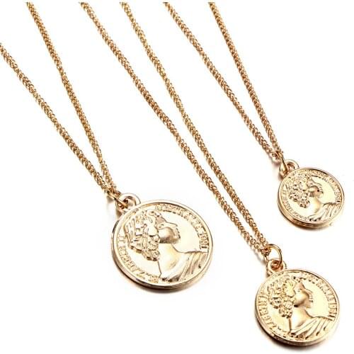 Vintage Coin Pendant Necklaces For Women Girl Fashion Bohemian Multi-layer Necklace Choker Female Silver Color Statement Gift