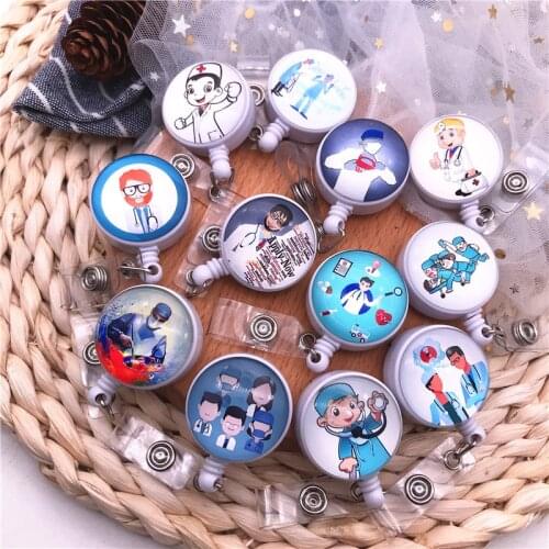 1pcs Cute Retractable Badge Reel Doctor Nurse Cartoon personality Emergency nurse ID Name Card Badge Holder Office Supplies