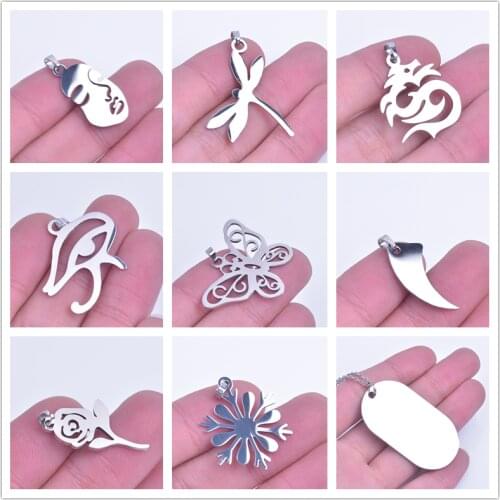 10pcs Wholesale Necklace Charms For Jewelry Making Stainless Steel Accessories Butterfly Rose Pendant Bracelets Do It Yourself