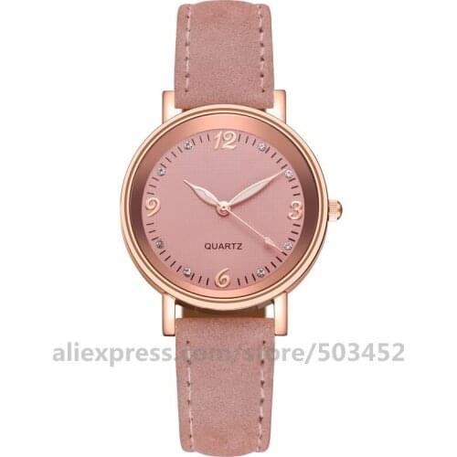 100pcs/Lot A17#-6 Simple Rose Gold Case Leather Watch For Women Casual Quartz Student Wristwatch Arabic Numerals Clock Gift