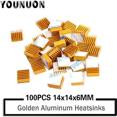 100Pcs YOUNUON 14x14x6mm Golden Aluminum Heat Sink Radiator Heatsink,Electronic Chip Cooling Radiator Cooler for IC MOSFET SCR