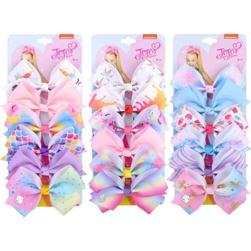 New 6pcs/set JOJO Siwa Hair Bows Cute Lovely Unicorn Printed Kont For Girl Kids Ribbon Bow Hair Clip Batrrettes Hair Accessories