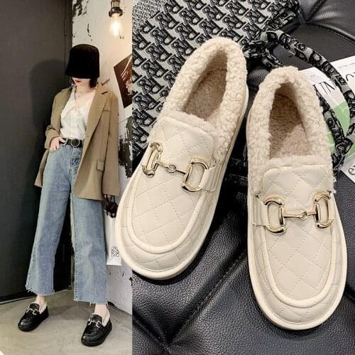 White Leather Shoes Woman Boots Winter Flat Fashion Keep Warm Net Red One-step Faux Fur Casual Shoes Women Walking Shoes