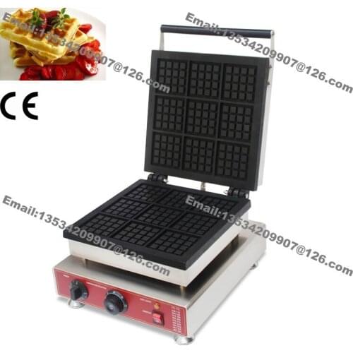 Free Shipping Commercial Use Non-stick 110v 220v Electric 9pcs Square Belgium Belgian Waffle Maker Iron Baker Machine Mold Plate