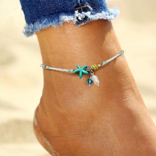 Fashion Starfish Shell Conch Stone Beaded Women Bracelet Anklet Beach Jewelry chaine de cheville argent этнические украшения