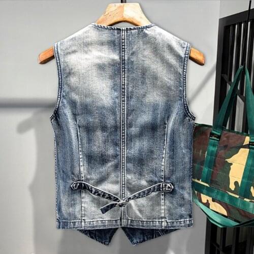 British Cowboy Mens Denim Vest Vintage Slim Fit Sleeveless Short Jacket Street Casual Waistcoat Coat Men Motorcycle Jean Vests