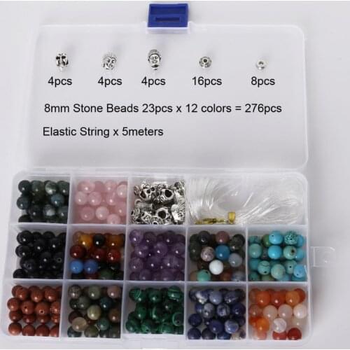 1 Box Natural Stone Beads 8mm Beading Wire & Skull Charms Round Loose Beads For Jewelry Making DIY Bracelet Necklace