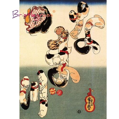 BRISTLEGRASS Wooden Jigsaw Puzzles 500 Pieces Cat Japanese Ukiyoe Utagawa Kuniyoshi Educational Toys Collectibles Painting Decor