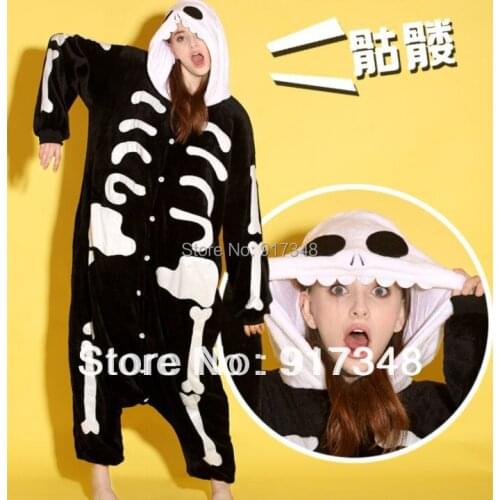 Unisex Adult Flannel Halloween Costumes Skeleton Skull Ghost Onesies Onesie Pajamas Jumpsuit Hoodies Sleepwear For Adults