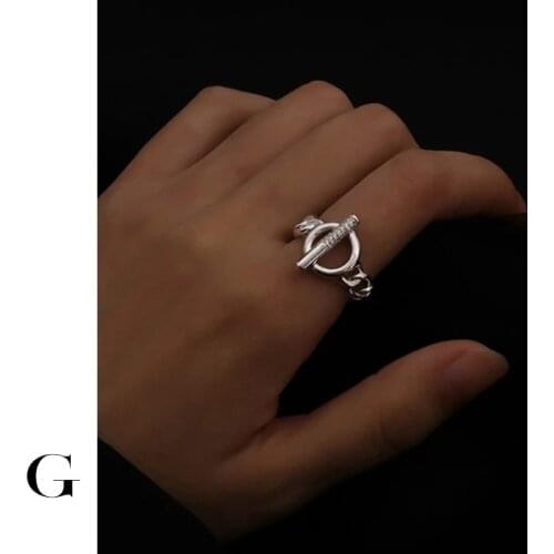 GHIDBK Unique Design Minimalist Hollow Shaped Chain Cubic Zirconia OT Rings for Women Street Style CZ Adjustable Fashion Jewelry