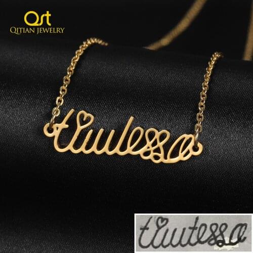 Customized with Your Own Signature Name Necklace Personalized Stainless Steel Handwriting Style Nameplate Choker Necklaces Gifts