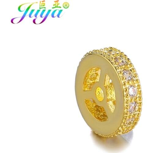 Juya DIY Jewelry Metal Spacer Beads Micro Pave Zircon 8mm Decoration Charm Beads For Beadwork Natural Stones Jewelry Making