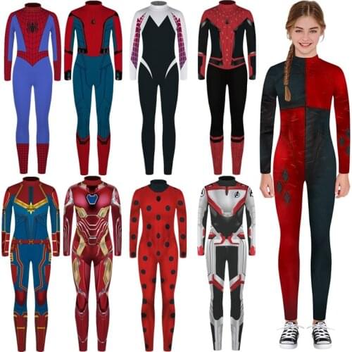 Superhero Harleen Quinzel Cosplay Kids Sexy Jumpsuit Catsuit Character Costumes Halloween Women Bodysuit Fancy Dress