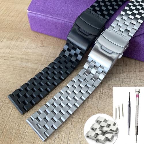 Brushed Stainless Steel Watch Band Strap 18mm/20mm/22mm/24mm/26mm Metal Replacement Bracelet Men Women Black/Silver WristBand