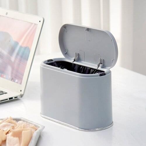 Mini Desktop Trash Can Home Office Table Dustbin Basket Small Car Storage Bucket Garbage Bin with Lid Nordic Style