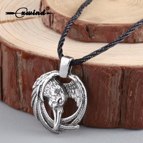 Cxwind Vintage Norse Animal Raven Necklace Odins Viking Pendants Necklaces Crow Runes for Unisex Amulets jewelry