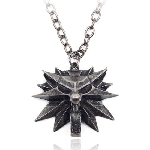 Vintage Punk Fashion Witch Pendant Necklace Stainless Steel Wolf Head Shape animal Collar Chain for Men Cool Jewelry Necklaces