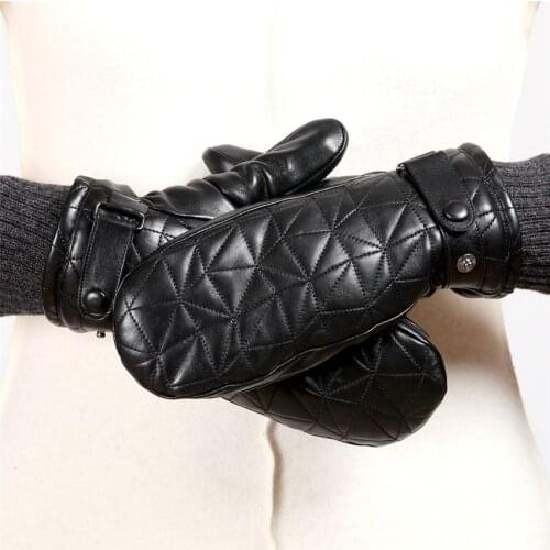 High Quality Women Genuine Leather Gloves Autumn Winter Plus Velvet Thicken Sheepskin Fingerless Gloves Female Mittens L155NY-5