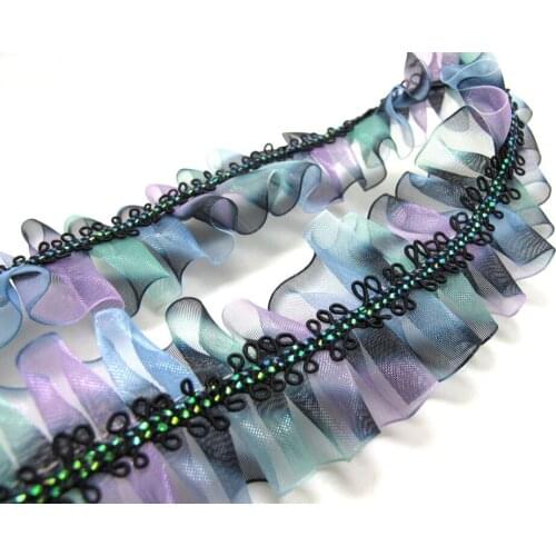 Pleated Trim with Picot Edge Trim|1 5/8 Inches Pleated Ombre Printed Chiffon Trim|Organza Chiffon Trim|Retro Handmade Supplies