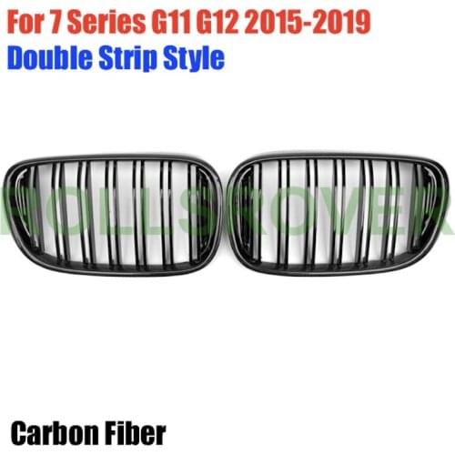 ROLLSROVER Carbon Fiber Front Bumper Grille Grill For 7 Series G11 G12 2015-2019 Double Strip Car Styling