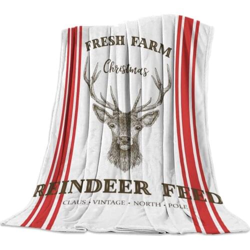 Christmas Elk Farm Red Stripes Throw Blanket Warm Microfiber Blanket Bedroom Sofa Supplies Blankets for Beds