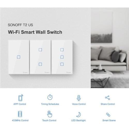 SONOFF T2 US Touch switch Toughened crystal glass Home light switch Wall sticker installation method 1gang2gang3gang AC110V 220V
