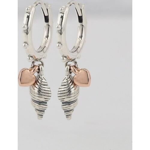 Authentic S925 Earring Heart & Shell Stud Earring For Women Wedding Party fit Lady Fine Jewelry