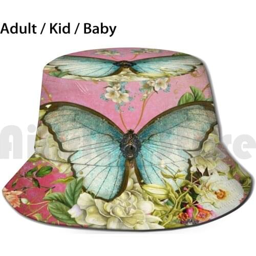 Blue Raspberry Sun Hat Foldable UV Protection Vintage Ephemera Photoshop Skeleton Key Shabby Chic Elegant Raspberry