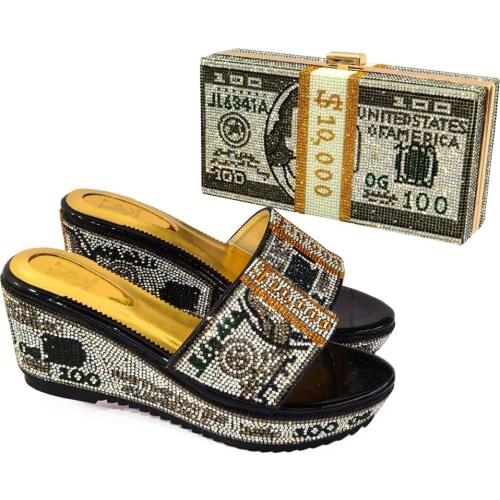 African To Match Italian design Designer Shoes And Bag Set High Quality Black Color Summer Shoes For Women 2021