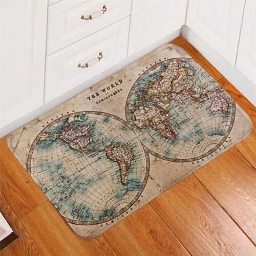 Vintage World Map Print Door Mat Cover Floor Rug Indoor Outdoor Area Rugs Washable Garden Office Front Door Carpet