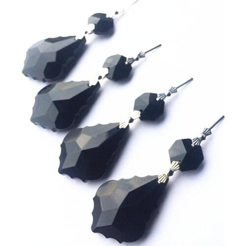 Top Quality 38pcs/lot 38mm Black Color Crystal Glass Pendants with Beads/ Crystal Curtain Parts Crystal Chandelier Accessories