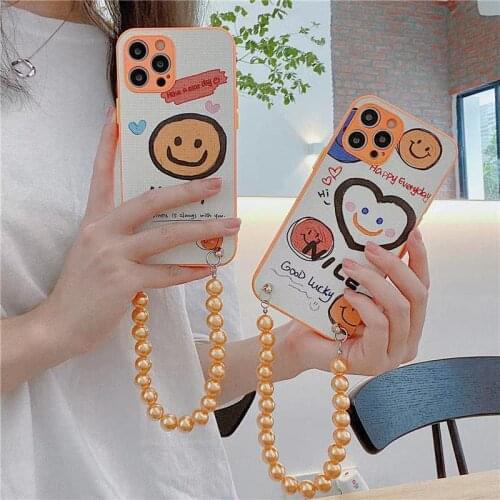 Pearl Bracelet Smiley Fish-scale Pattern Phone Case for Iphone 6 7 8 Plus X XR XS Max 11 12Pro Max Shockproof Cover Capa Fundas