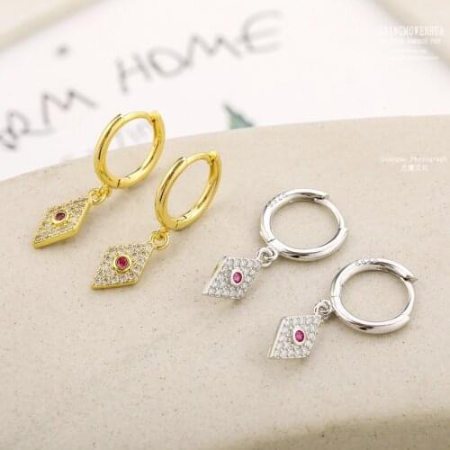 Minar High Street Full Spark Rhinestone Red Color Zirconia Geometric Pendant Earrings for Women Ladies Trendy Accessories