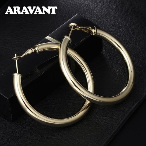 Diameter 50MM Gold Color 925 Silver Circle Round Big Hoop Earrings For Women Statement Earring Jewelry