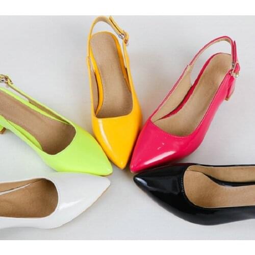 ZawsThia 2021 Summer Patent PU Leather Plus Size Women Shoes 48 49 50 Slingback Sexy Yellow Fuschia Woman Chunky Heels Sandals