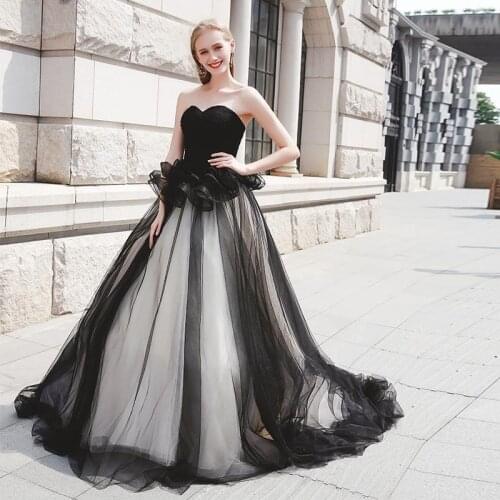 Vintage Black Wedding Dress with Sweetheart Pleated Tulle A Line Gothic Bridal Gowns Vestidos De Noiva свадебное платье